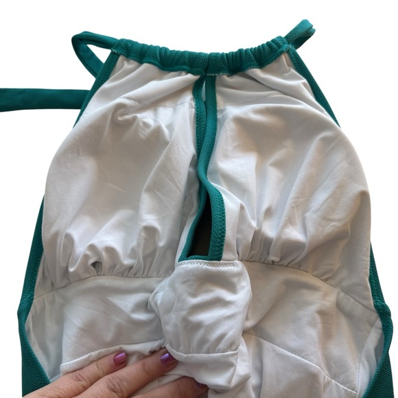 Cupshe Aqua Textured and Striped Halter Tummy Control One Piece Swimsuit Large - Picture 11 of 13